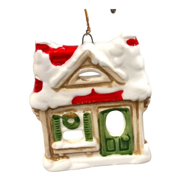 Fitz & Floyd Vtg Handpainted Ceramic House Ornament 1978 Japan Chirstmas Wreath - Picture 1 of 4